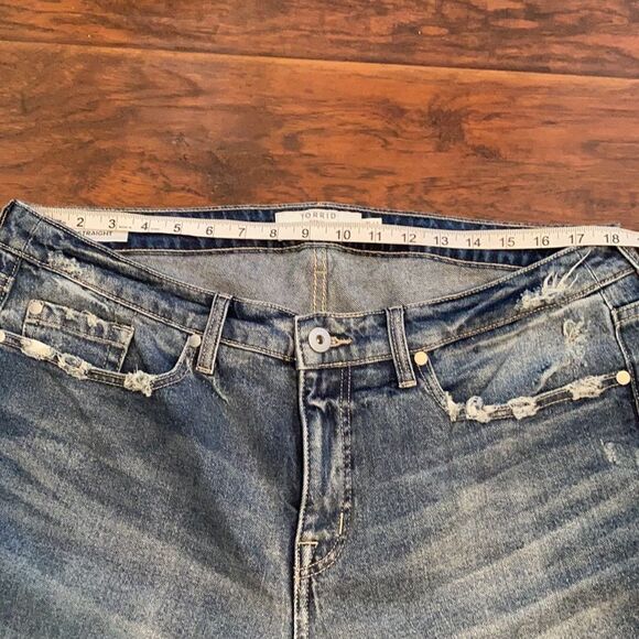 Torrid High-Rise Straight Distressed Ripped Denim Raw Hem Jeans Contemporary - Picture 7 of 14